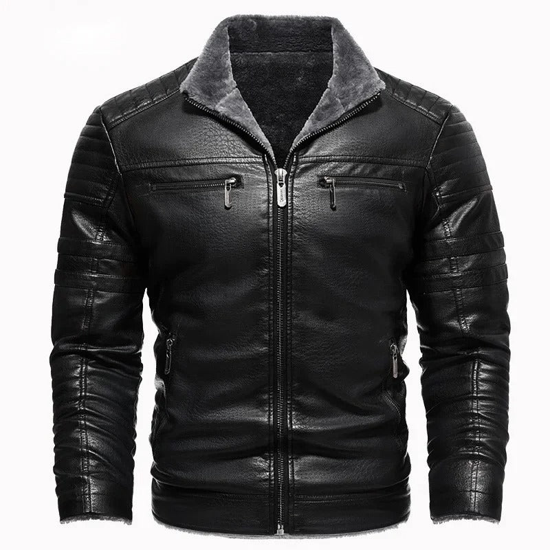 Chaqueta de cuero retro con forro polar - Imagen 3