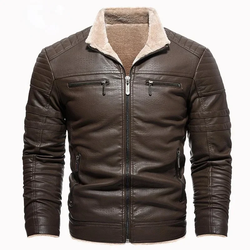Chaqueta de cuero retro con forro polar - Imagen 4