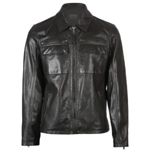 Chaqueta de cuero auténtico para hombre con bolsillo delantero.
