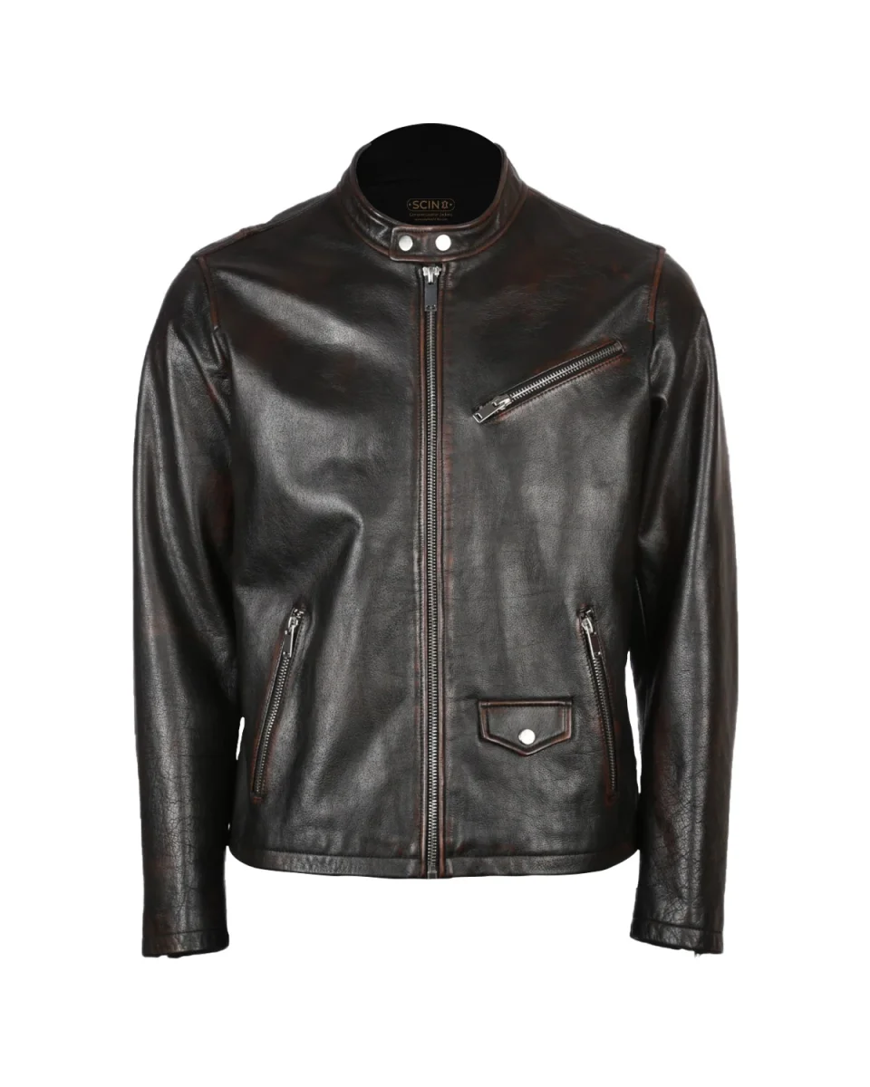 Chaqueta de moto de cuero auténtico para hombre - Imagen 3