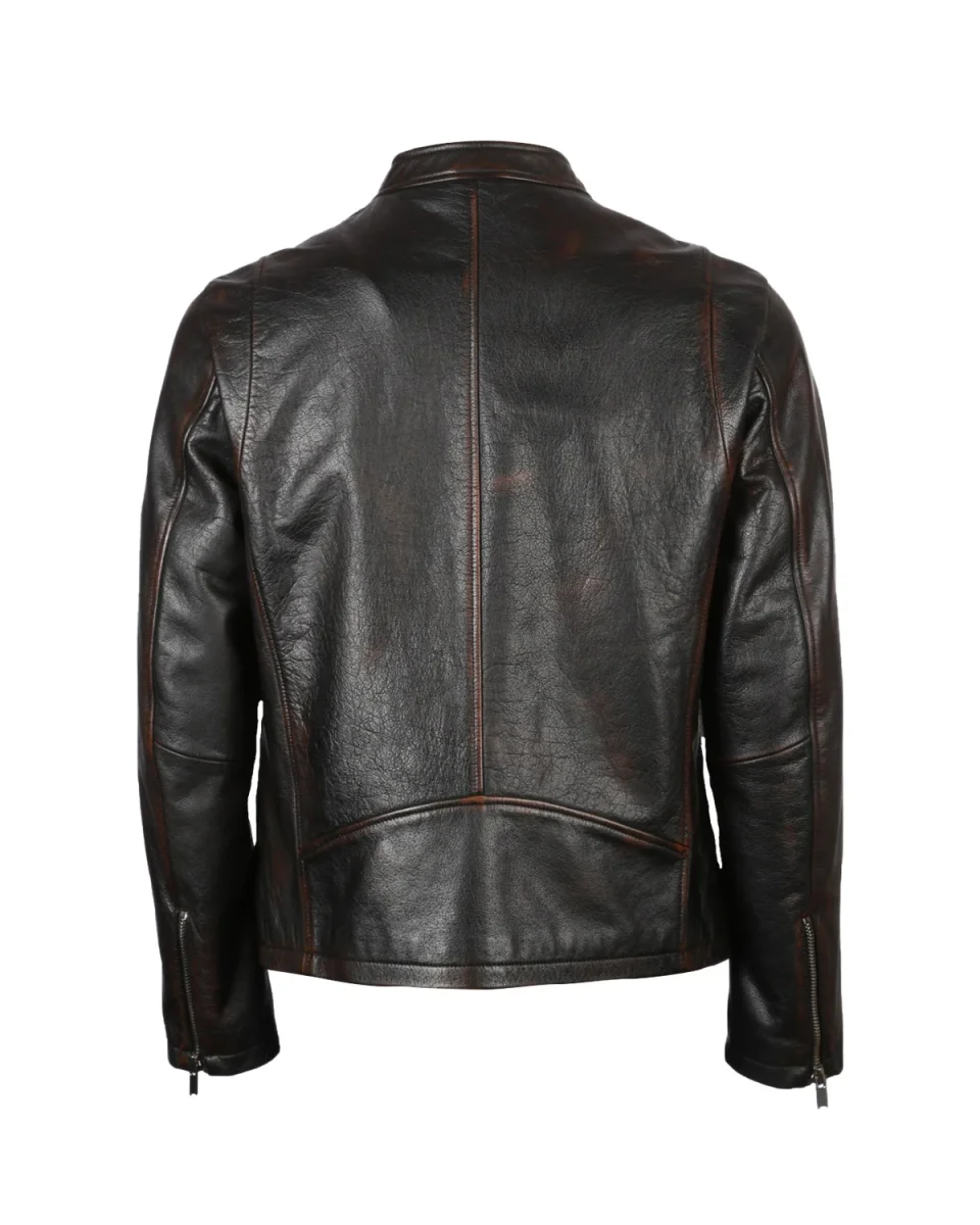 Chaqueta de moto de cuero auténtico para hombre - Imagen 4