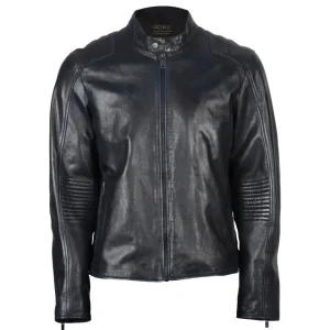 Chaqueta de motorista de cuero auténtico para hombre con mangas ajustadas.