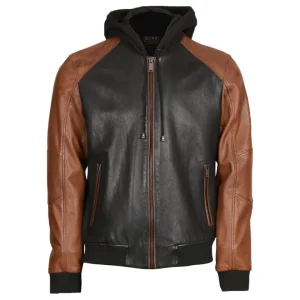 Chaqueta de cuero genuino bicolor para hombre
