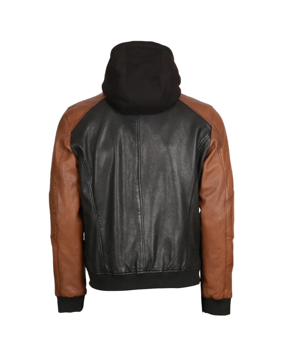 Chaqueta de cuero genuino bicolor para hombre - Imagen 5