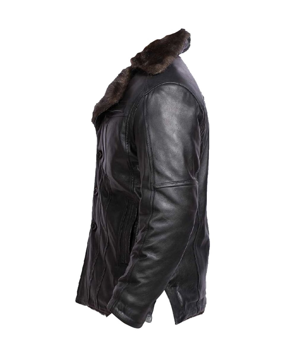 Chaqueta de aviador de piel de oveja para hombre con pelo - Imagen 4