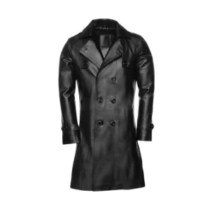 Abrigo cruzado de piel de oveja negra para hombre – Premium