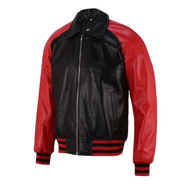 Chaqueta de béisbol estilo aviador para hombre, confeccionada en piel de cordero auténtica.