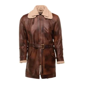 Abrigo vintage de piel auténtica para hombre con forro de borrego.