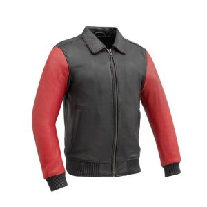 Chaqueta bomber de cuero auténtico bicolor para hombre