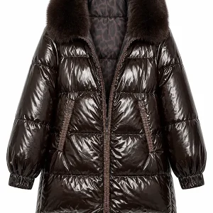 "Verdi" abrigo plumas (reversible moca/animal print) Flo & Clo