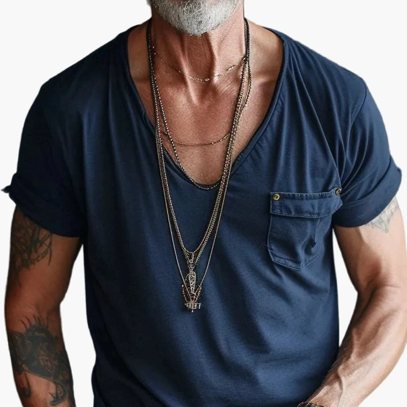T-shirt décontracté homme col V style urbain avec poche poitrine - Idéal pour sorties et usage quotidien - Imagen 9