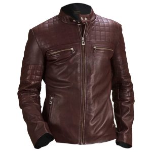 Chaqueta de motorista acolchada de cuero auténtico para hombre – Corte Slim