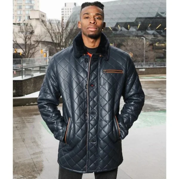 Abrigo de piel de oveja acolchado negro para hombre - Imagen 3
