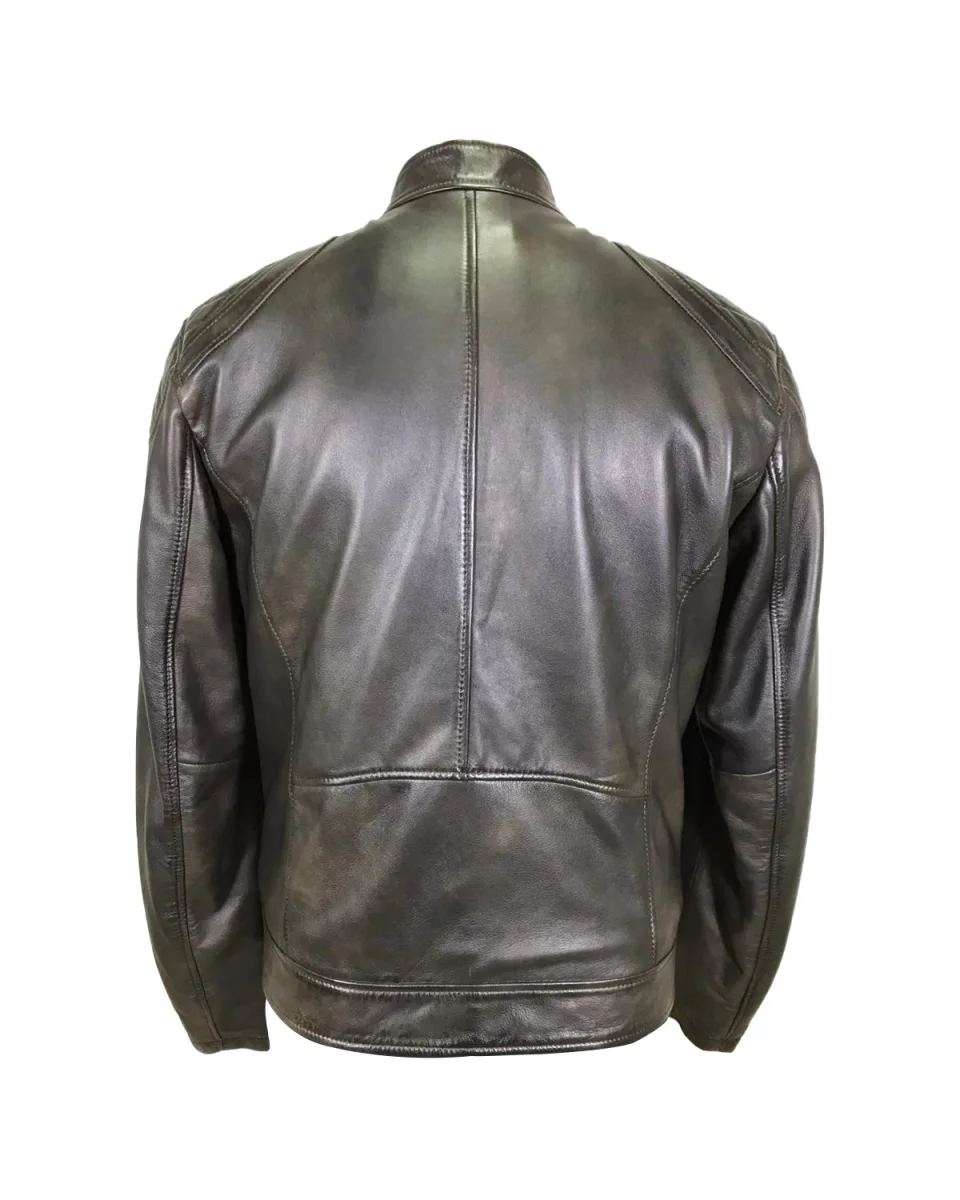 Chaqueta de motorista de cuero auténtico con hombreras acolchadas. - Imagen 4