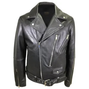 Chaqueta de motorista de cuero auténtico con cinturón Ravin
