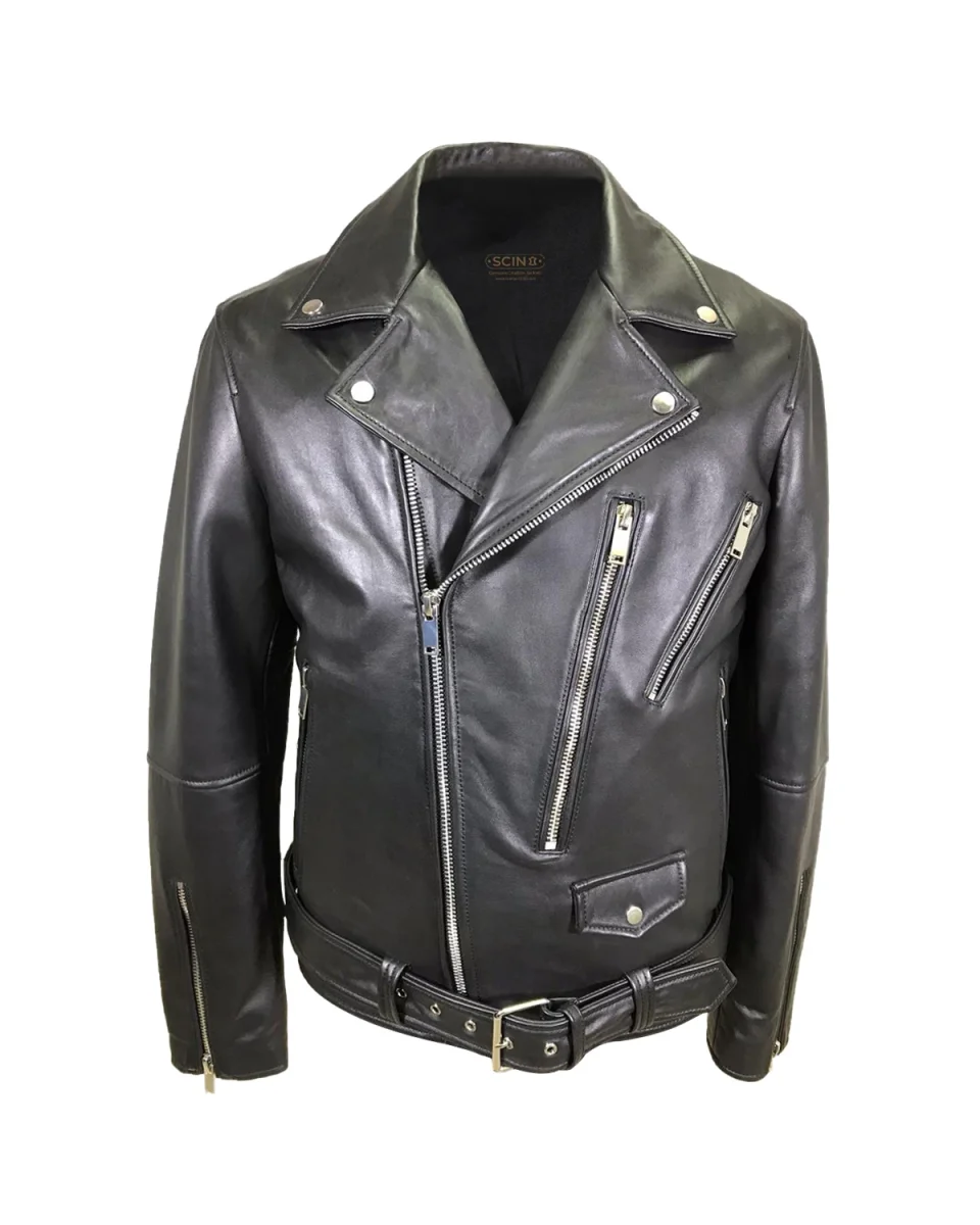 Chaqueta de motorista de cuero auténtico con cinturón Ravin - Imagen 3