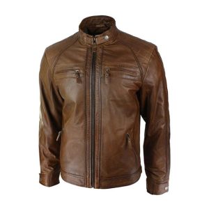 Chaqueta motera retro para hombre, con cremallera, confeccionada en piel auténtica suave.
