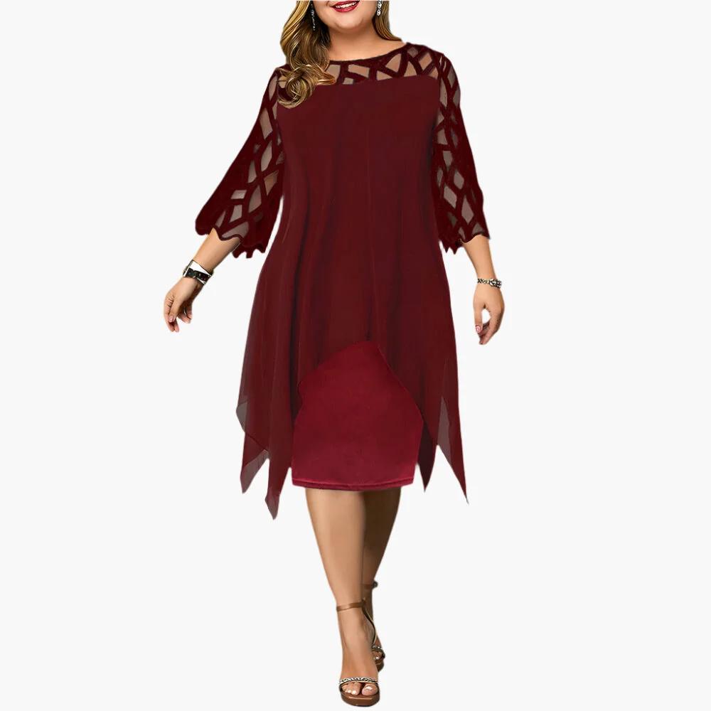 Robe midi élégante grande taille pour femme, manches en dentelle, style chic soirée ou cérémonie - Imagen 4