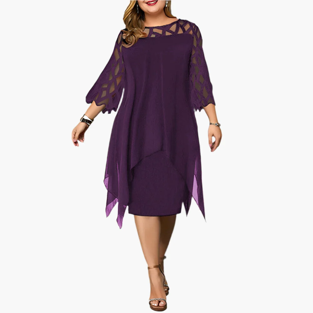 Robe midi élégante grande taille pour femme, manches en dentelle, style chic soirée ou cérémonie - Imagen 3