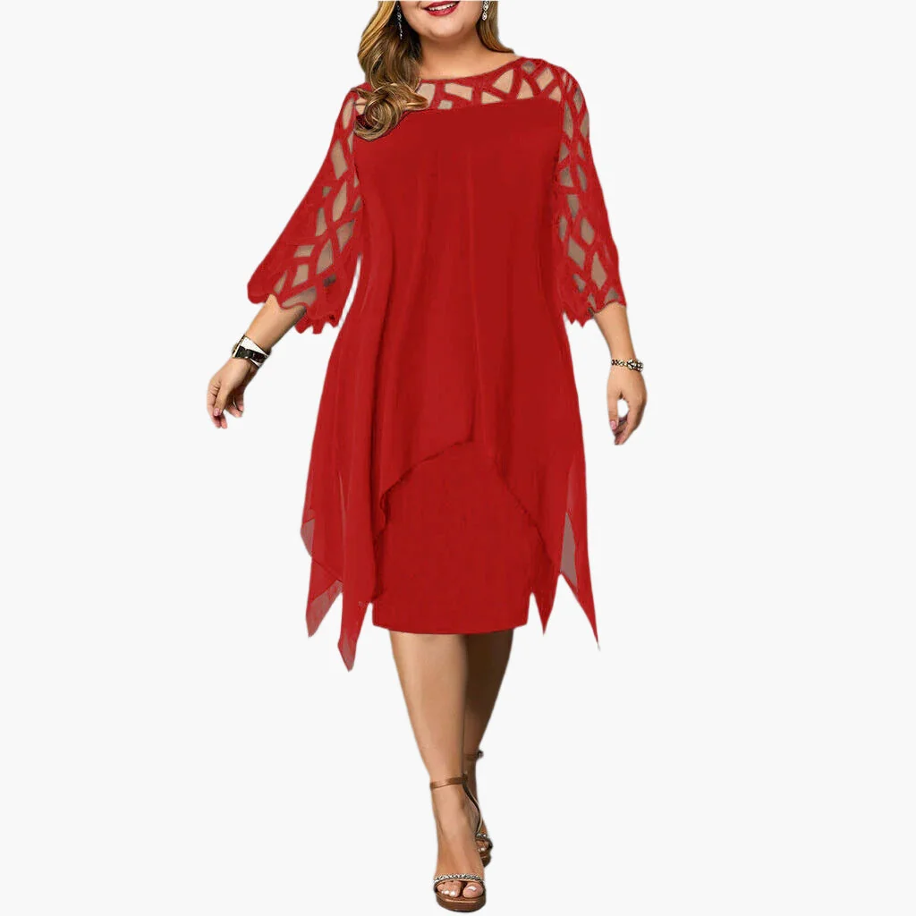 Robe midi élégante grande taille pour femme, manches en dentelle, style chic soirée ou cérémonie - Imagen 7