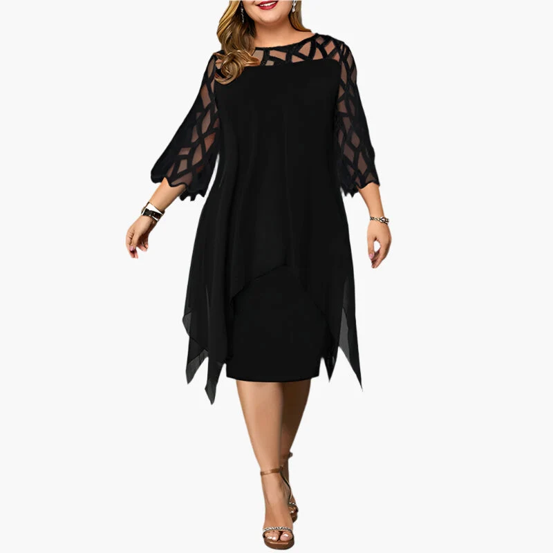 Robe midi élégante grande taille pour femme, manches en dentelle, style chic soirée ou cérémonie - Imagen 5