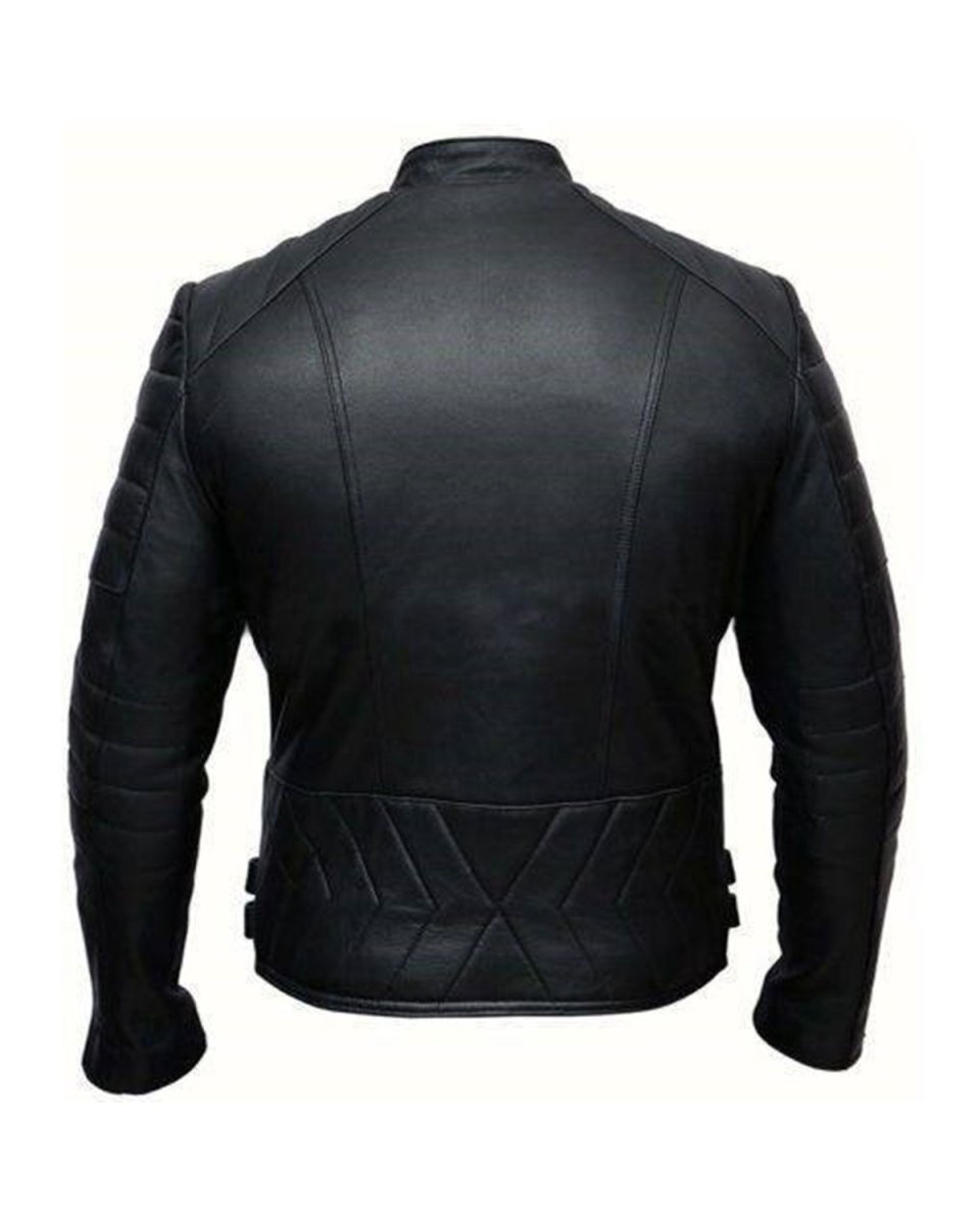 Chaqueta de motorista de piel de oveja negra para hombre con cremallera cruzada - Imagen 4