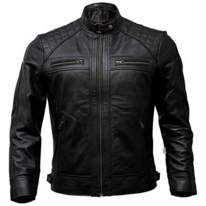 Chaqueta de motorista clásica de piel de oveja para hombre, negra.