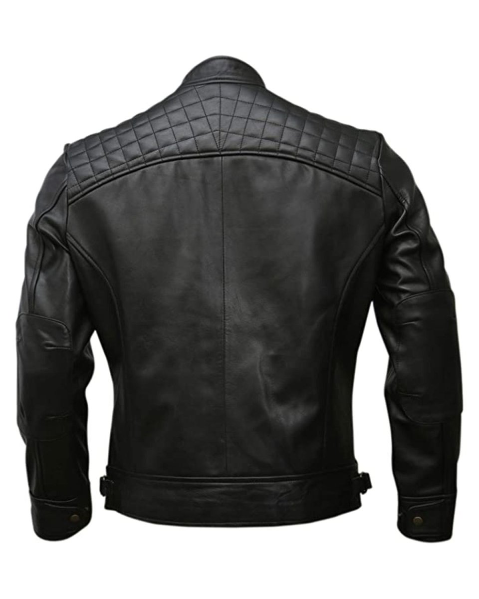 Chaqueta de motorista clásica de piel de oveja para hombre, negra. - Imagen 4