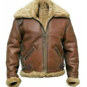 Chaqueta de aviador de cuero genuino para hombre B3