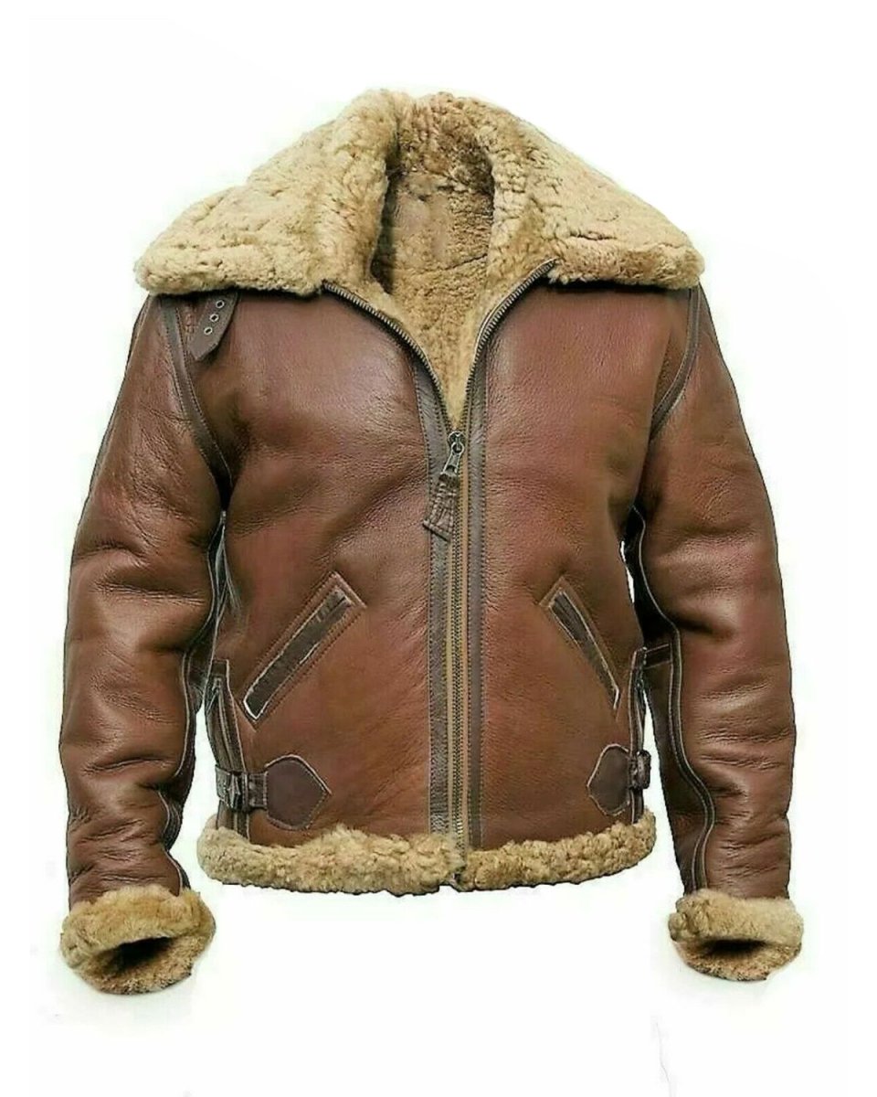 Chaqueta de aviador de cuero genuino para hombre B3 - Imagen 2