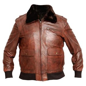 Chaqueta de aviador G-1 de cuero genuino para hombre, azul marino.