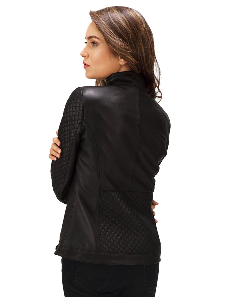 Chaqueta motera clásica para mujer en piel auténtica, color negro. - Imagen 5