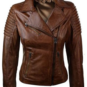 Chaqueta de motociclista de cuero auténtico Alicia