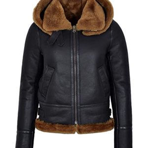 Chaqueta de aviador de piel auténtica B3 para mujer