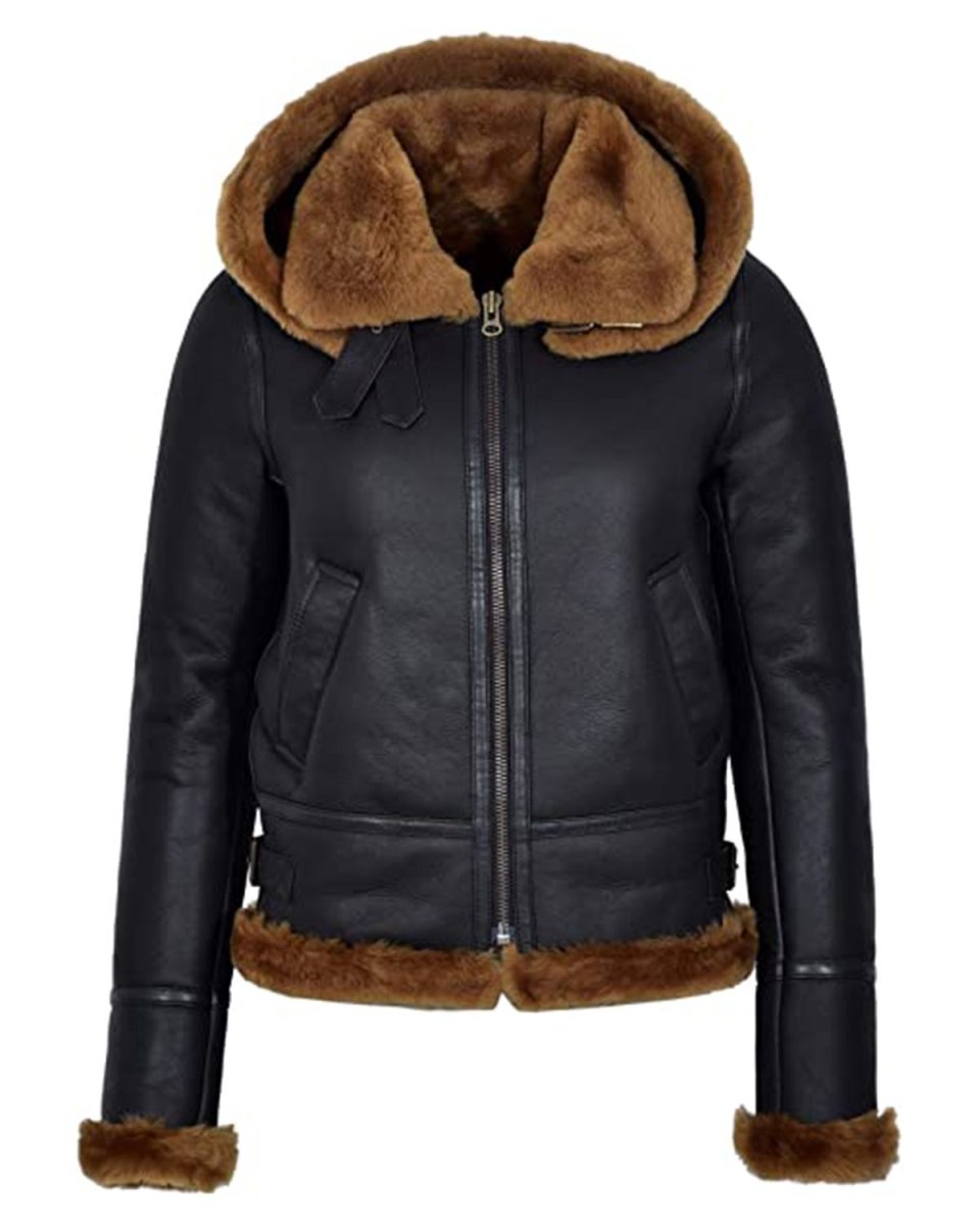 Chaqueta de aviador de piel auténtica B3 para mujer