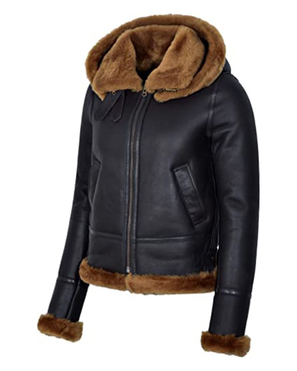 Chaqueta de aviador de piel auténtica B3 para mujer - Imagen 4
