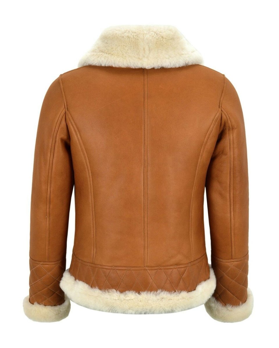 Chaqueta de aviador de piel de oveja color caramelo para mujer - Imagen 4