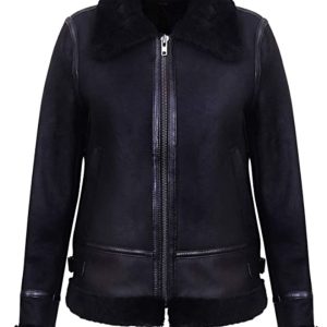 Chaqueta motera clásica de aviador para mujer en piel natural auténtica.