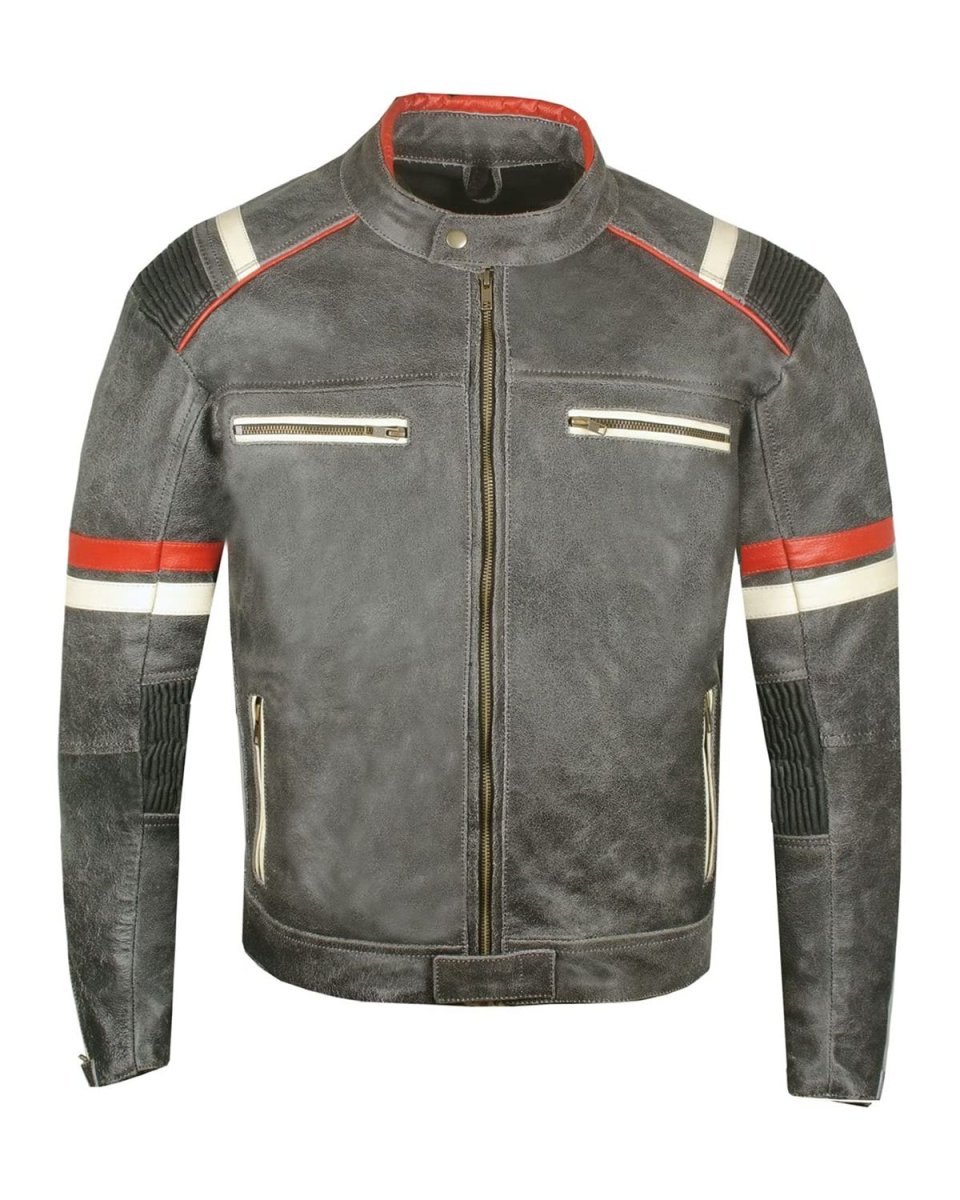Chaqueta de moto para hombre de piel de oveja negra antigua - Imagen 2
