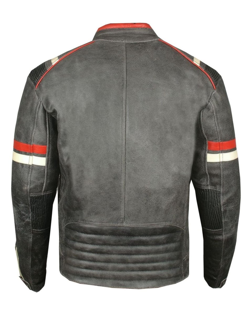 Chaqueta de moto para hombre de piel de oveja negra antigua - Imagen 5