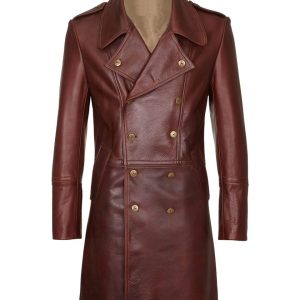 Abrigo de cuero auténtico estilo militar para hombre