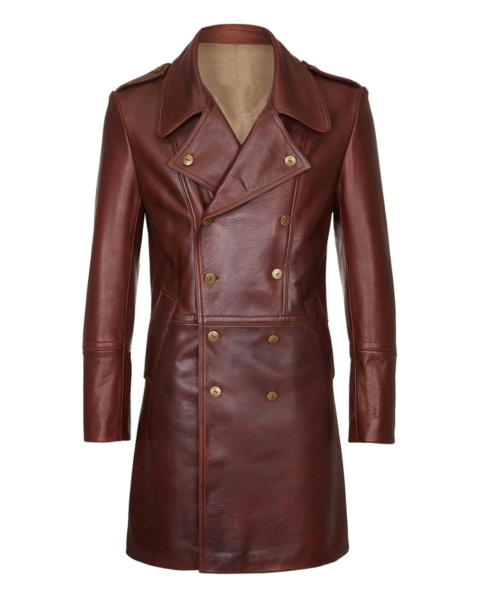 Abrigo de cuero auténtico estilo militar para hombre
