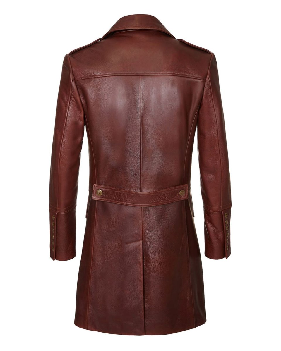 Abrigo de cuero auténtico estilo militar para hombre - Imagen 5