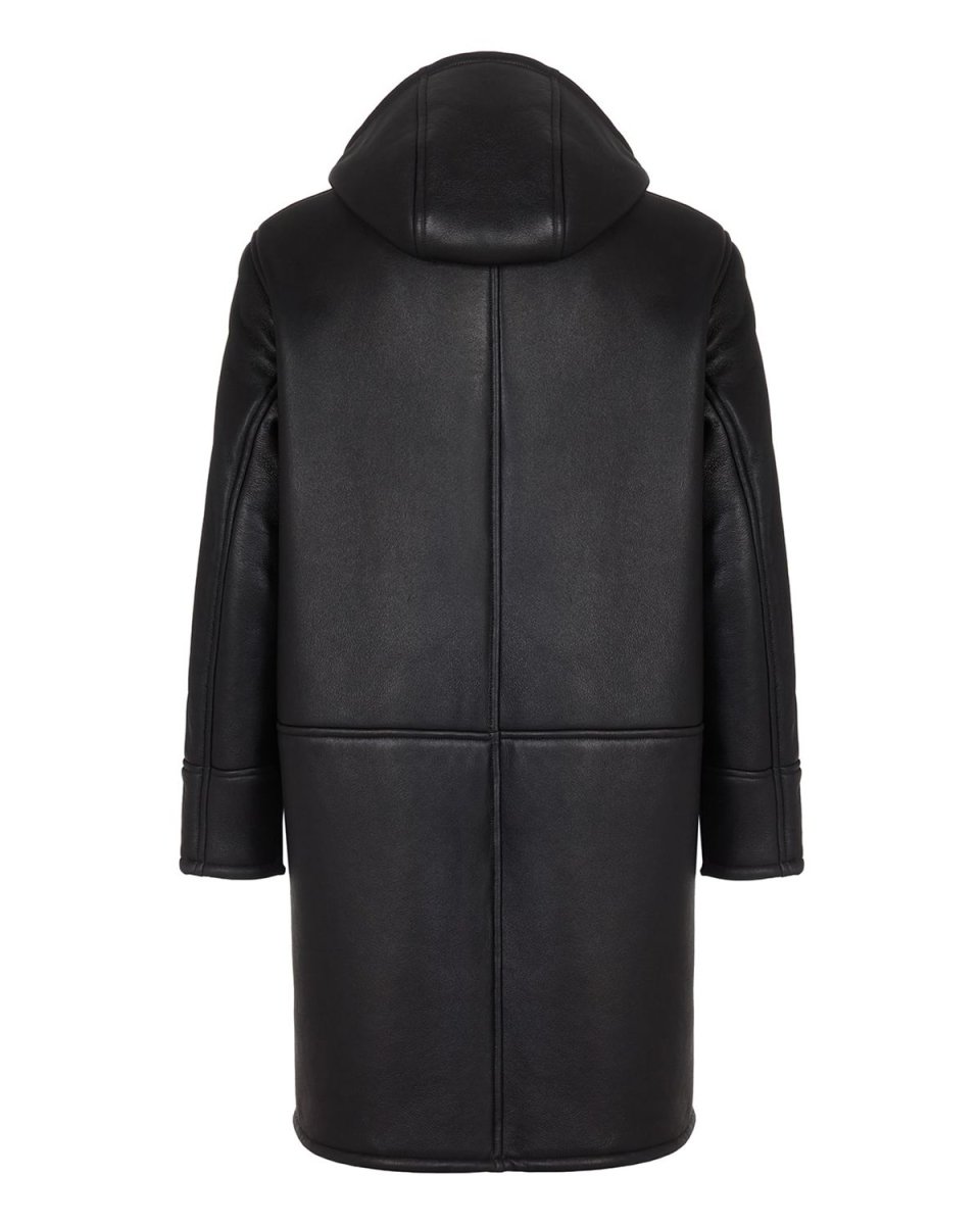 Abrigo de piel de oveja para hombre con capucha, negro. - Imagen 4