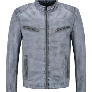 Chaqueta de cuero auténtico estilo motero retro