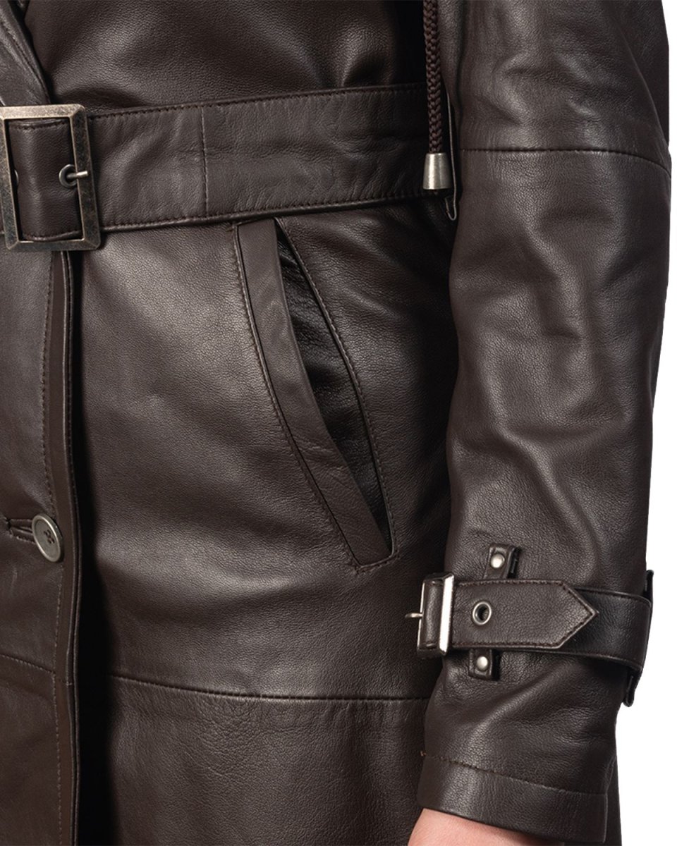 Gabardina larga para mujer de piel natural auténtica, negra. - Imagen 4