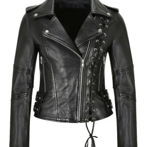 Chaqueta de motorista de cuero auténtico Pixie