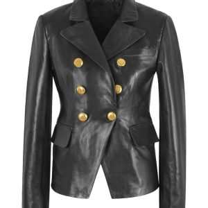 Chaqueta blazer clásica para mujer en piel auténtica.