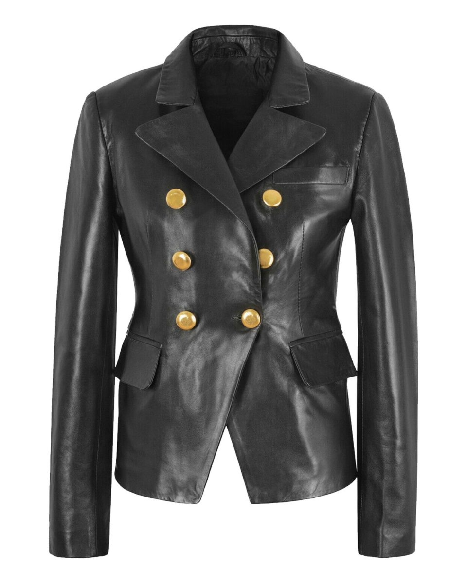 Chaqueta blazer clásica para mujer en piel auténtica. - Imagen 3