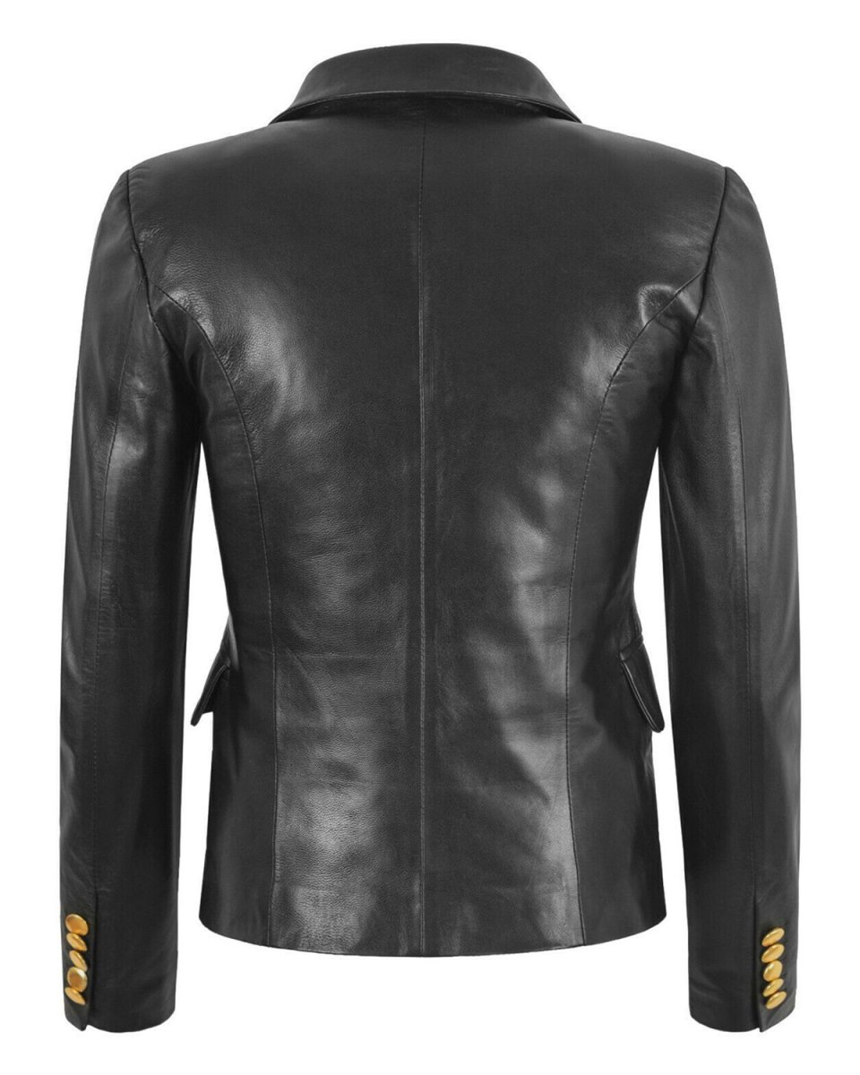 Chaqueta blazer clásica para mujer en piel auténtica. - Imagen 5